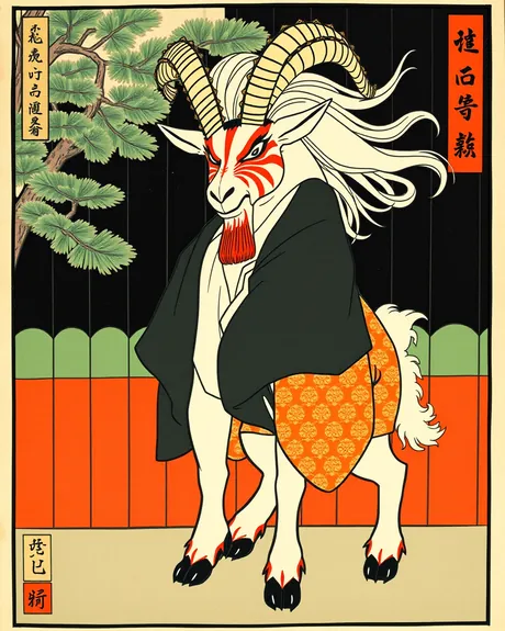 AI-generated kabuki goat with a red beard and black coat: The Villain.